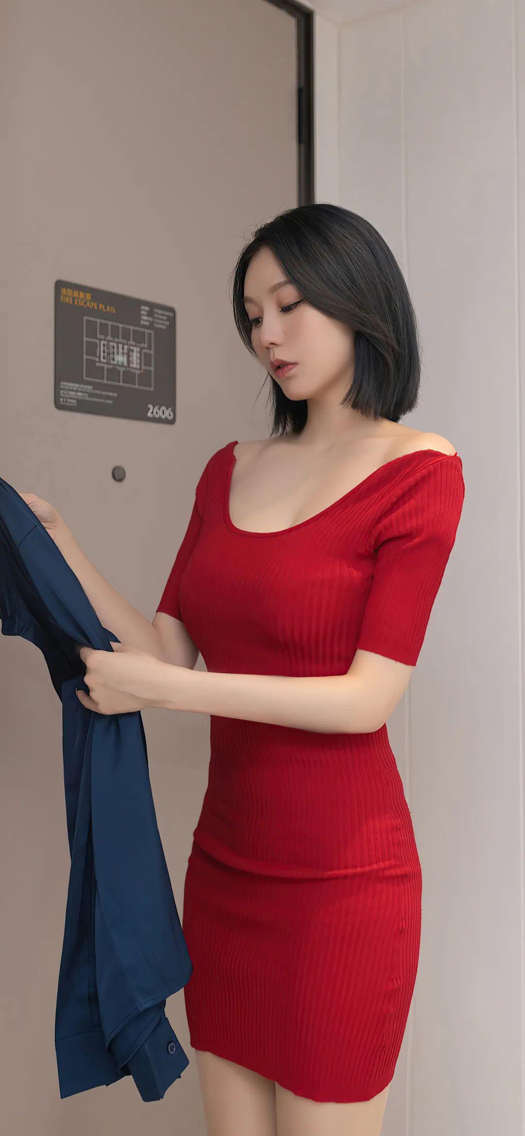 少妇性感的红色包臀裙