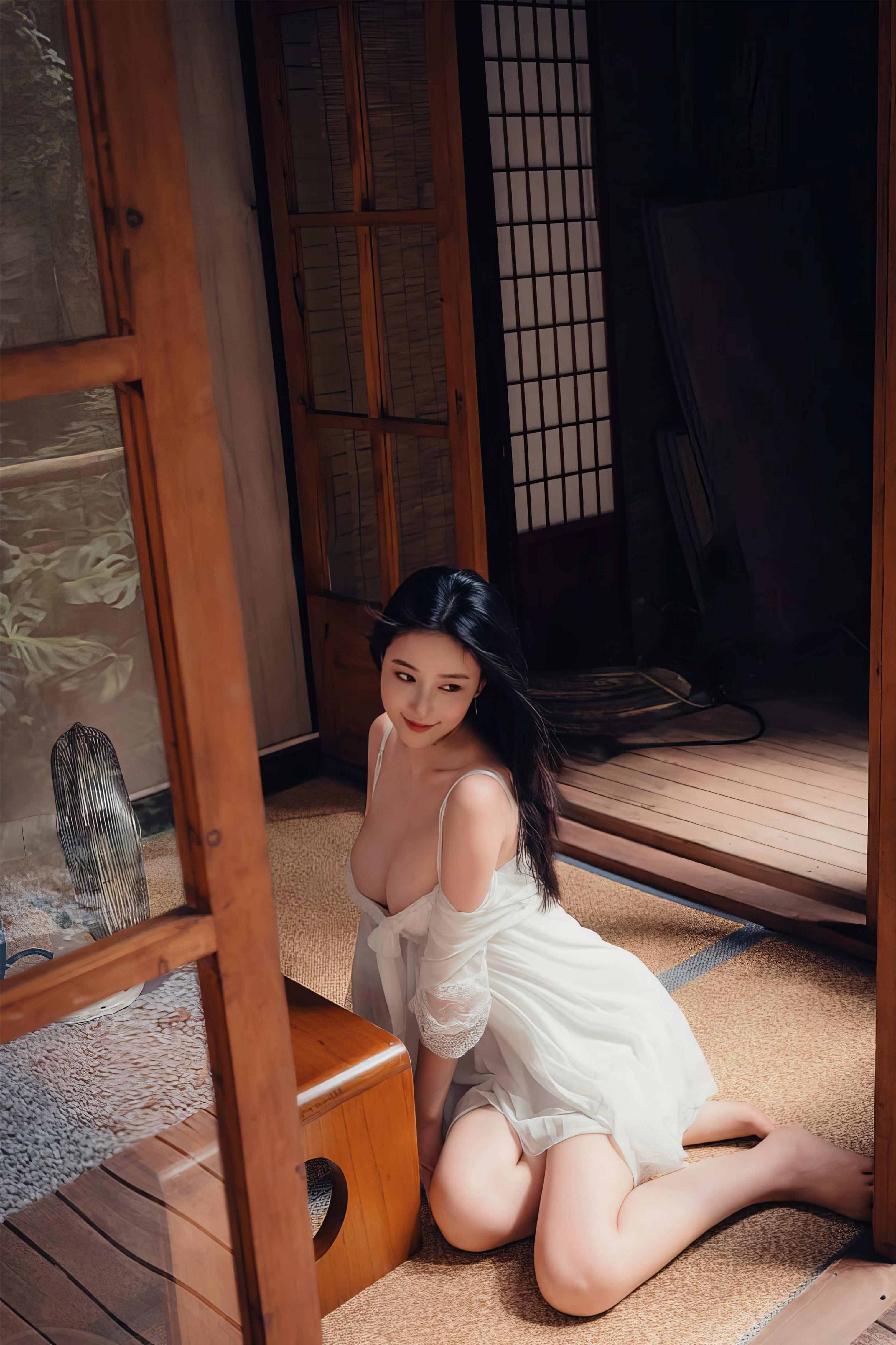 林间小屋，白裙兜不住的美胸